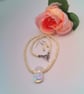 White Cats Eye Bead and an Iridescent Centre Necklace and Earrings, Gift for Her - Image 1