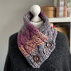 Hand Knitted Button up Scarf - Dark Multi