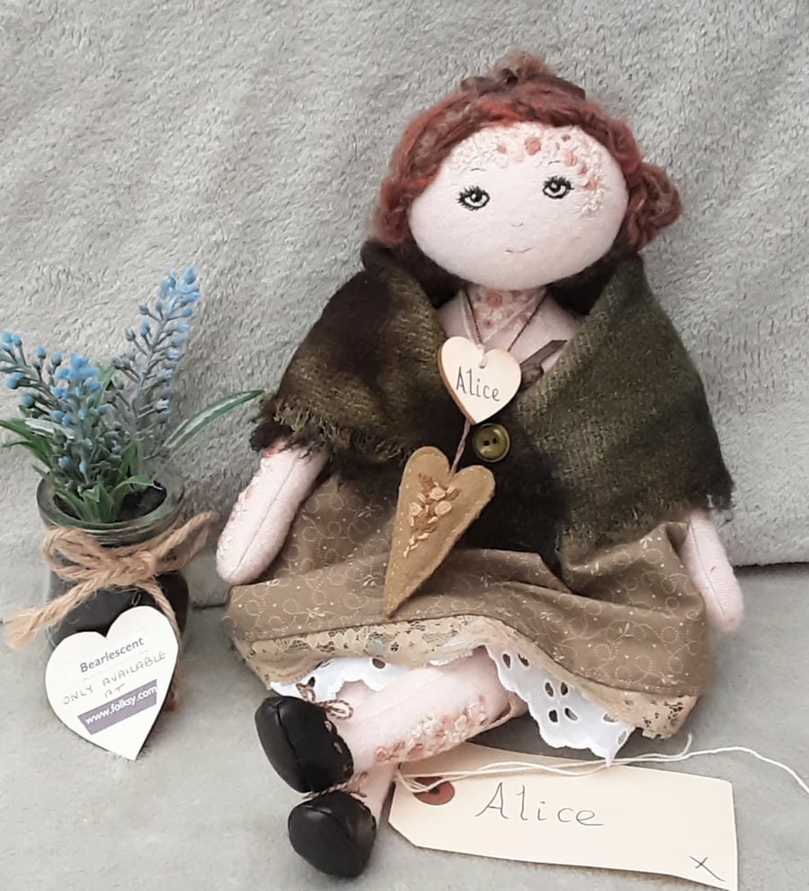 SOLD to Theresa Victorian Doll, handmade cloth doll, embroidery collectable 