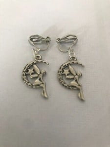 clip on earrings with fairy moon  tibetan silver charm