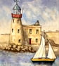 Howth Lighthouse with sailing boat original fine art 