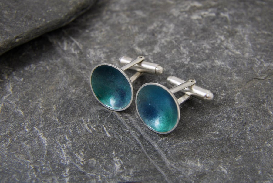 Rockpool Enamel and Sterling Silver cufflinks