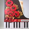 Handmade Decoupage 3D Piano and Poppies Birthday Card.Personalise