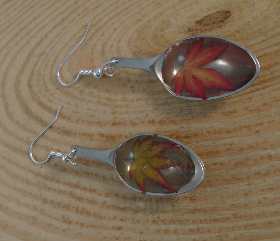 Upcycled Silver Plated Acer Sugar Tong Spoon Drop Earrings SPE042015