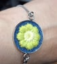 Boho Daisy Bezel Bracelet (Olive Green & White) on Denim with Adjustable Chain - Image 8