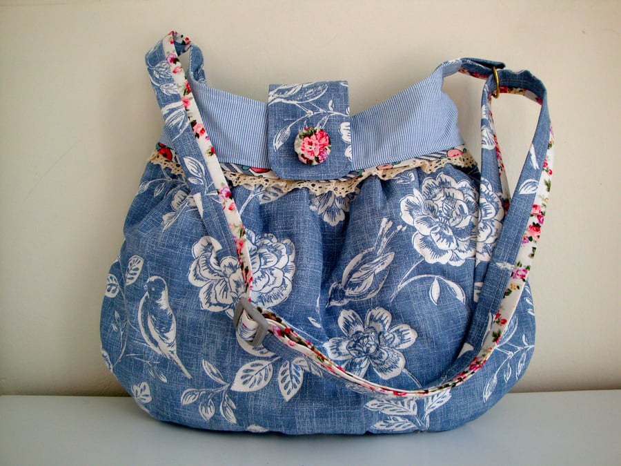  RESERVED Quilted Cotton Cross body bag  - Shoulder bag - lace trim  RESERVED 