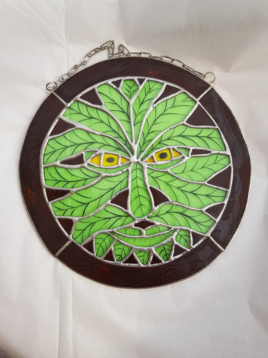407 Large Green man, translucent - handmade hanging decoration.