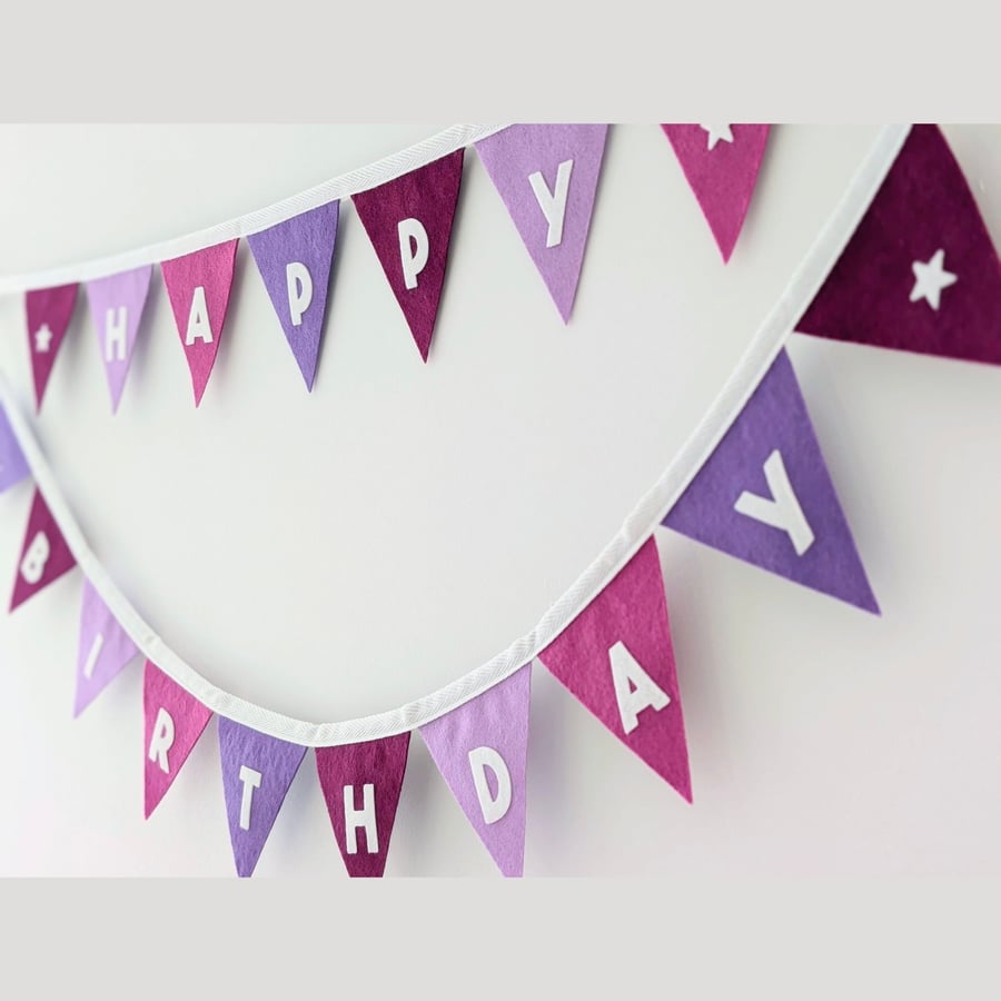 Felt Happy Birthday Bunting in Perfect Purples - Reusable Party Banner