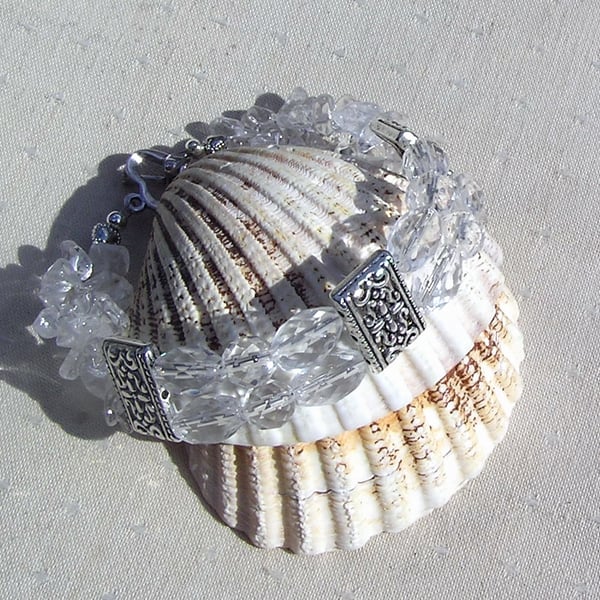 SALE - Clear Quartz Gemstone Crystal Bracelet "Eternal Ice" 