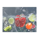 Centre Pepper & Mixed Fruits In Transparent Water Bubbles glass chopping board