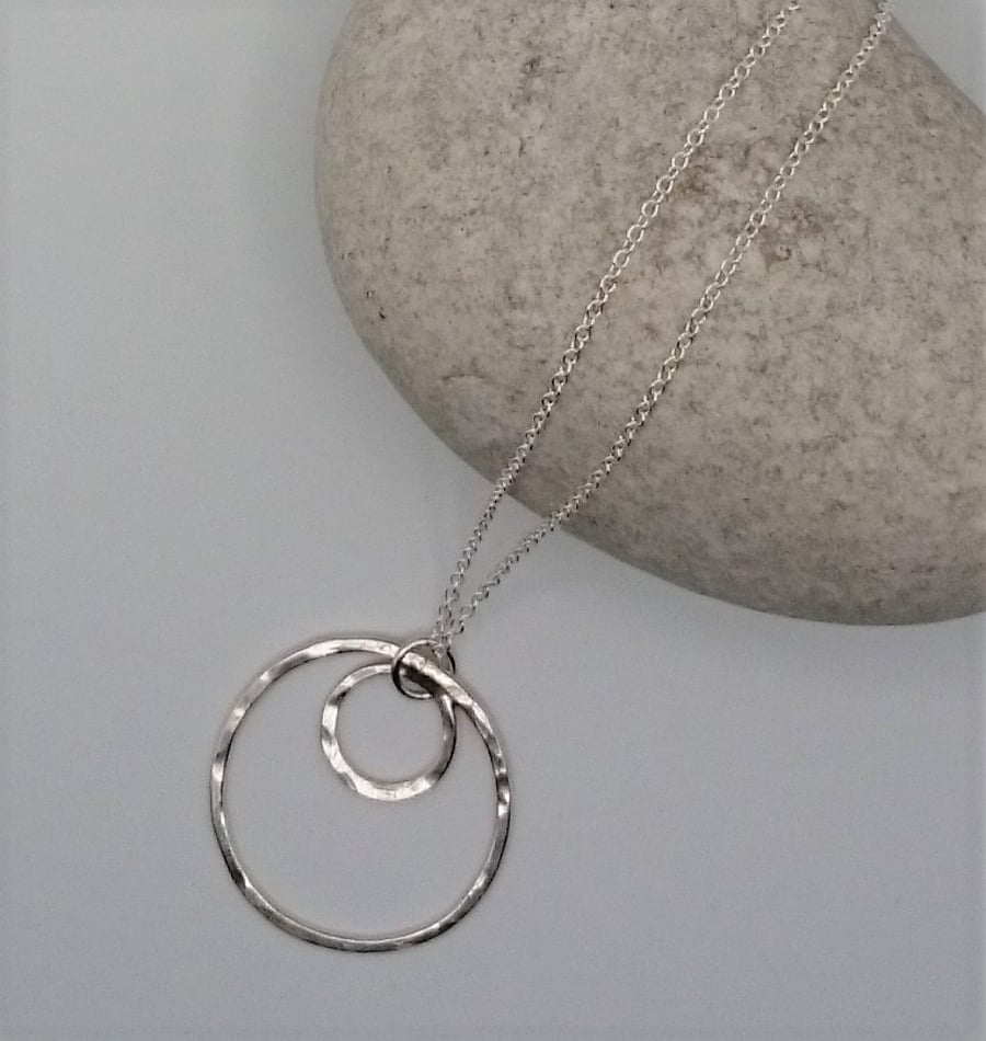 Hammered Hoops Pendant - Sterling Silver 925 - Handmade