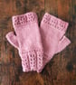 Pink Knitted Fern Leaf Fingerless Gloves  - Image 2