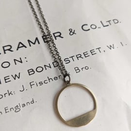 Modern Gold Hoop necklace - simple brass circle - with a brushed finish - minima