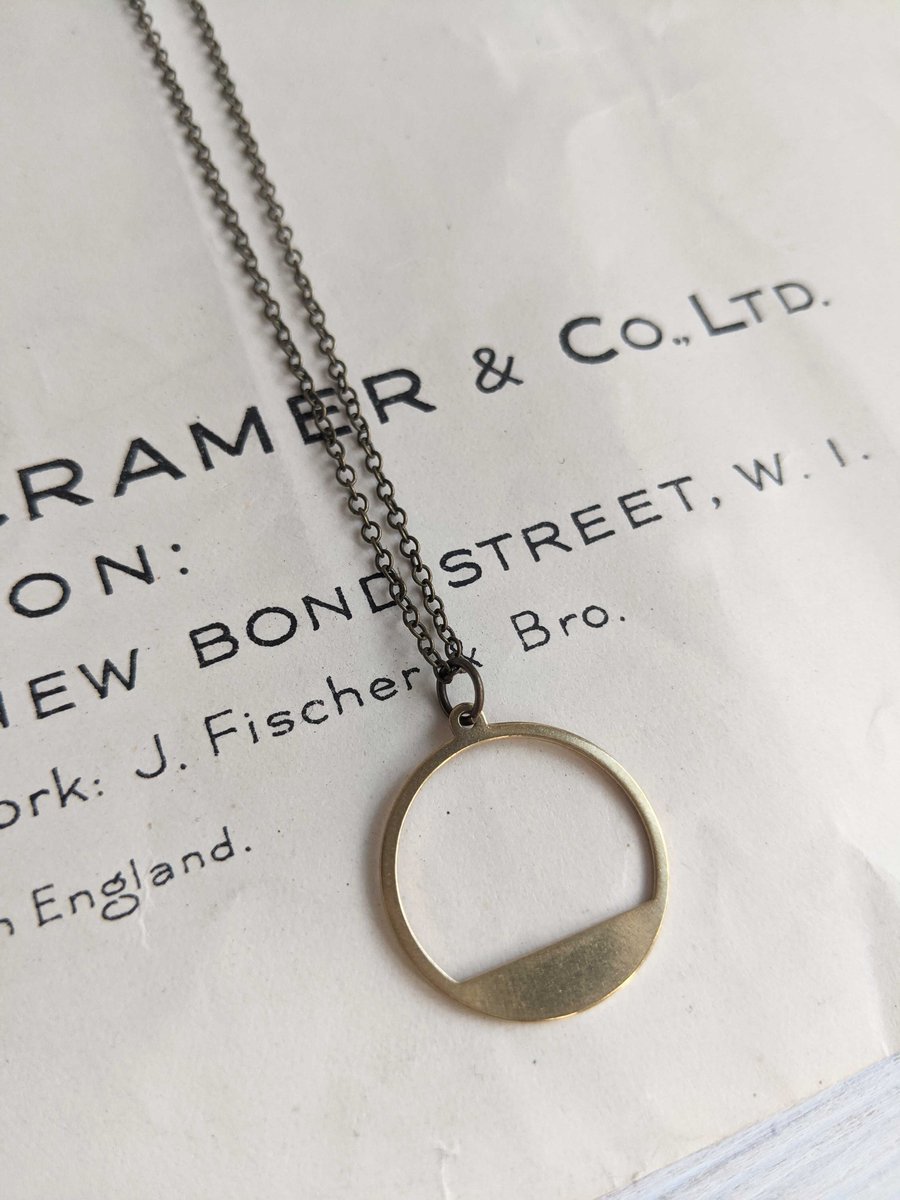Modern Gold Hoop necklace - simple brass circle - with a brushed finish - minima