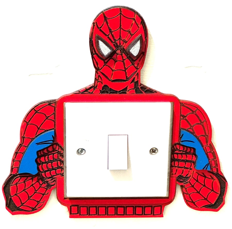 Superhero-Wooden bedroom light switch surround.