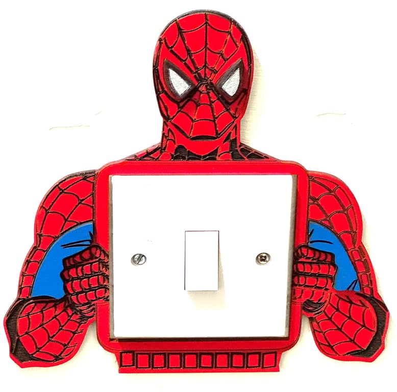 Superhero-Wooden bedroom light switch surround.