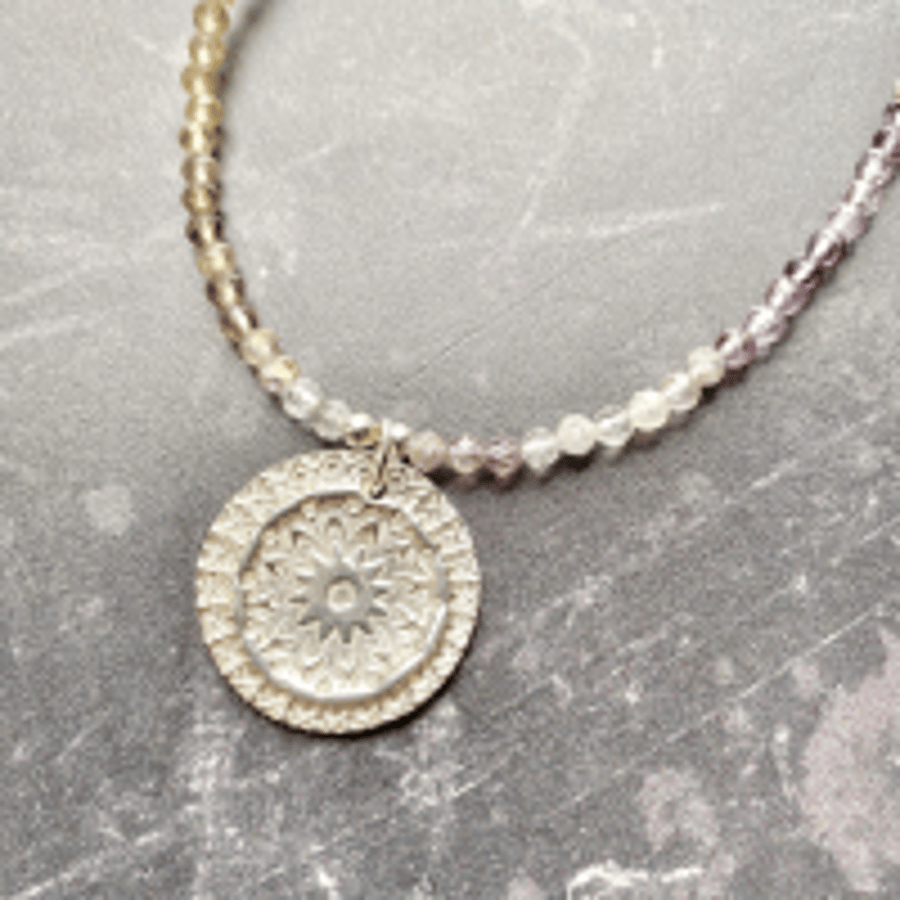 Beautiful Aurelite & Fine Silver Mandala Necklace
