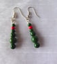 Beaded Green and Red Dangle Earrings inspired by Holly
