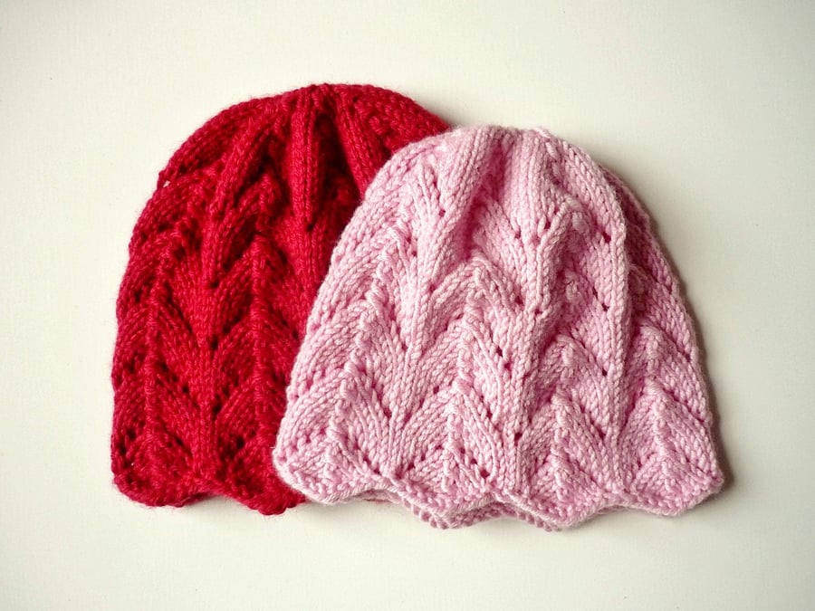 Girls' beanie hat - Toddlers' lacy hat - Baby hand knits