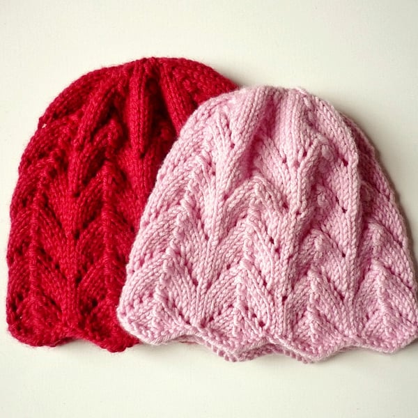 Girls' beanie hat - Toddlers' lacy hat - Baby hand knits