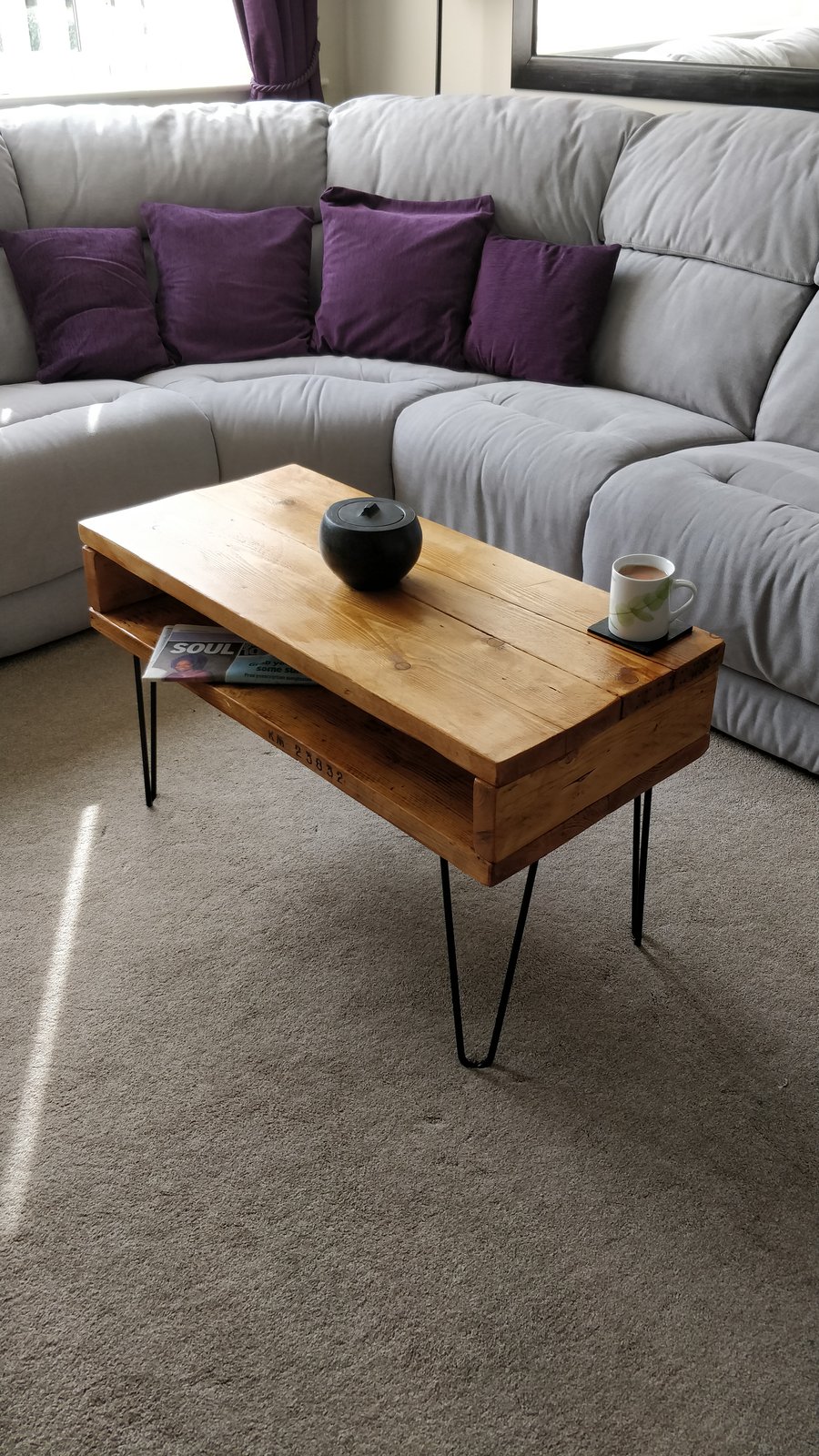 Reclaimed Wooden Double Level  Coffee Table with Steel Hairpin Legs