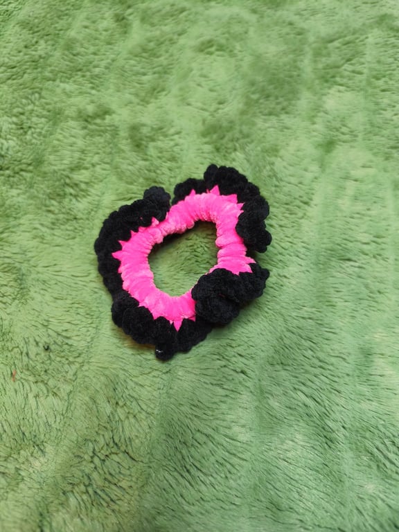 2 Luminous Pink with Black Trim Extra Extra Small Scrunchies Hair Ties