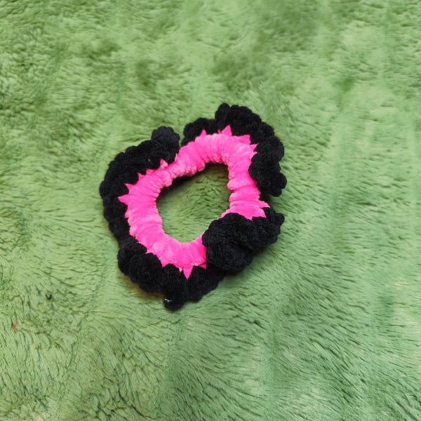 2 Luminous Pink with Black Trim Extra Extra Small Scrunchies Hair Ties