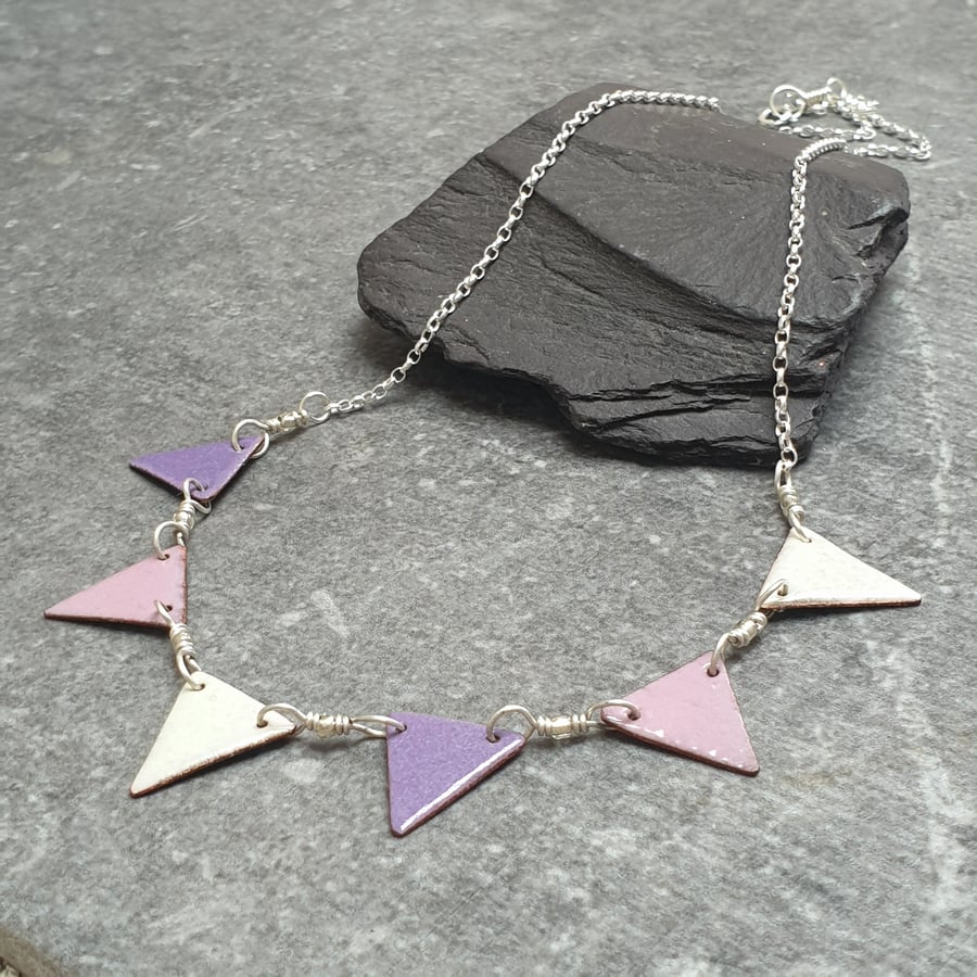 Enamel bunting necklace, Pink and lilac, Pastel jewellery