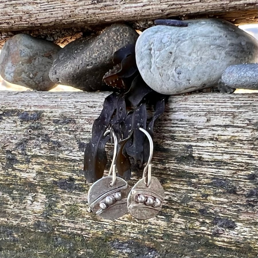 Silver Circle Beach Pebble Earrings
