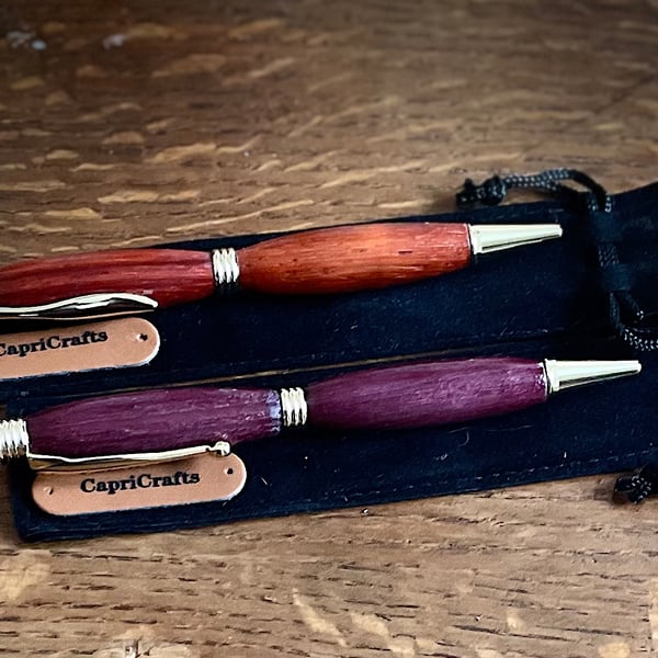 Wooden pens, twisting pens, Paduk and Purple hearth wood gold finish
