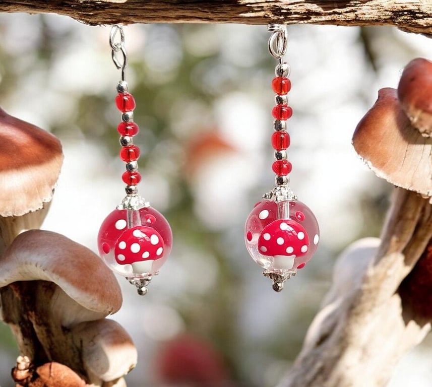 Mushroom earrings, mushroom jewellery, mystical jewellery, mushroom gifts, Boho 