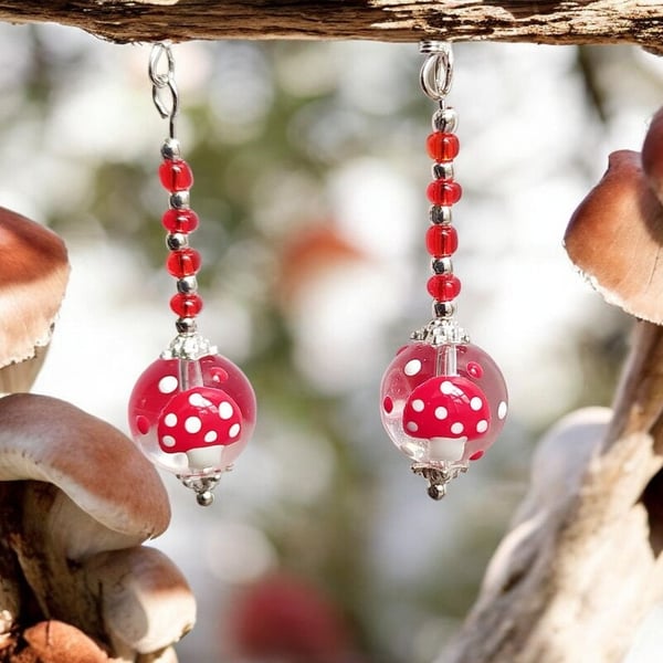 Mushroom earrings, mushroom jewellery, mystical jewellery, mushroom gifts, Boho 
