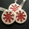 red crackle ceramic snowflake decorations