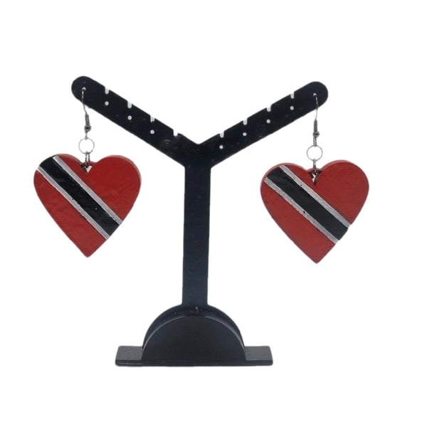 Trinidad flag earrings, love Trinidad and Tobago, loveheart jewellery, caribbean