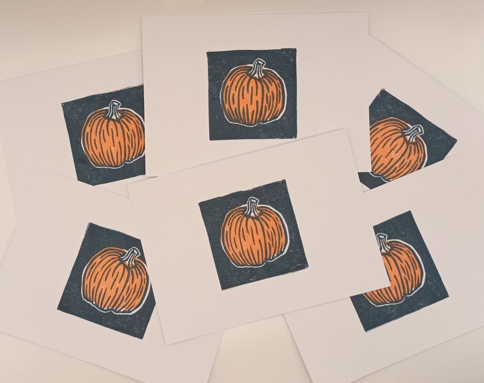 A6 Postcard, Pumpkin linocut, hand printed