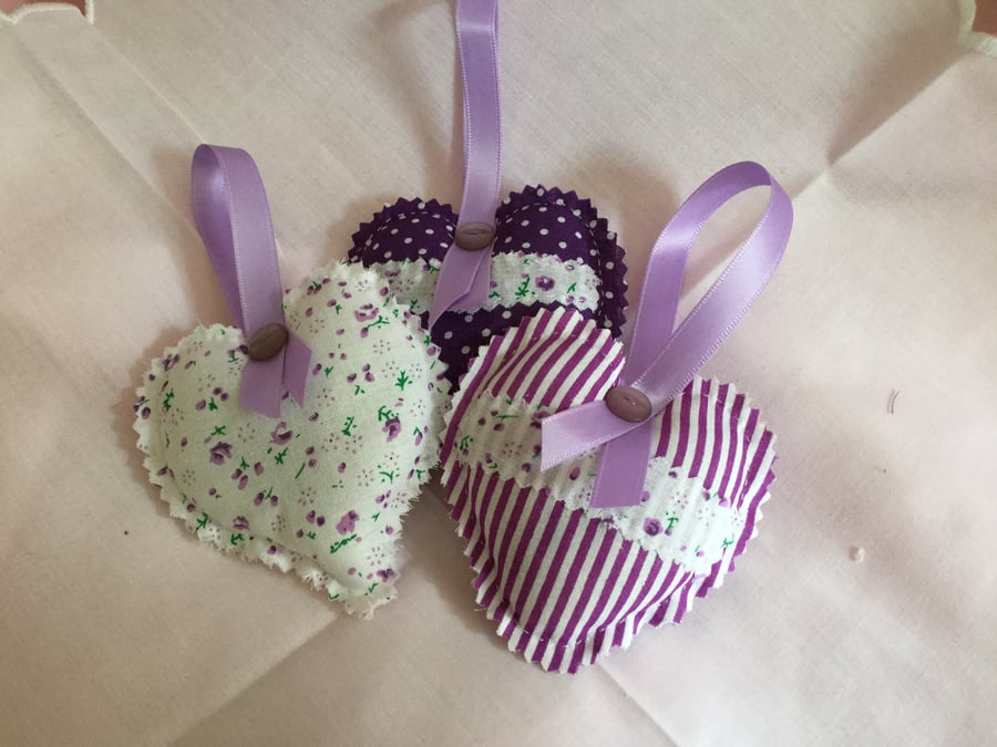 Hanging lavender hearts set of three