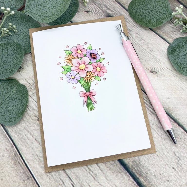 Spring Flowers Card - Blank Card - Birthday Card - Any Occasion - Mothers Day