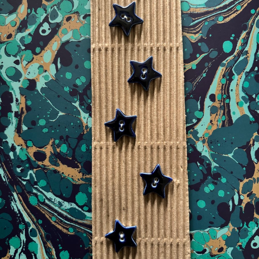 Blue Ceramic Star Buttons 0.5inches    - set of 5