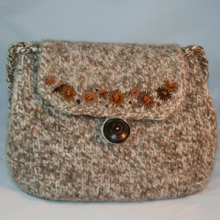 Brown Daisies Felted Bag