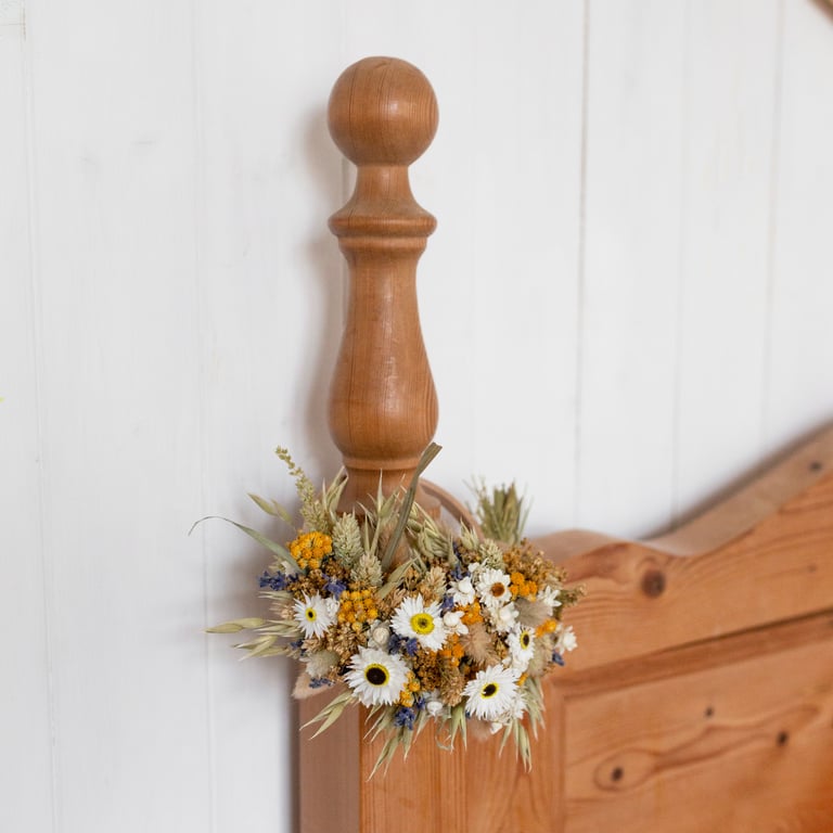 Small handmade dried flower white blue and yellow 