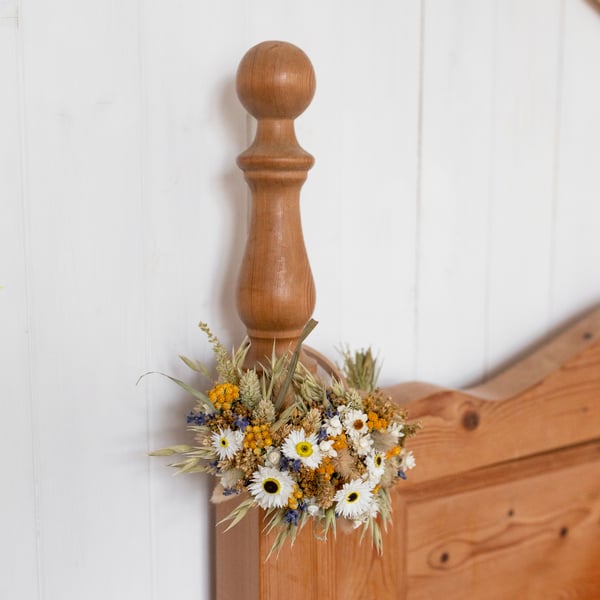 Small handmade dried flower white blue and yellow 