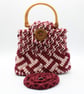  Burgundy Macrame Handbag with pink hearts liner - shoulder bag - Image 2