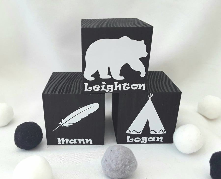 Personalised Nordic Style Wood Blocks,Teepee Wood Block,Nordic Nursery Decor, Be