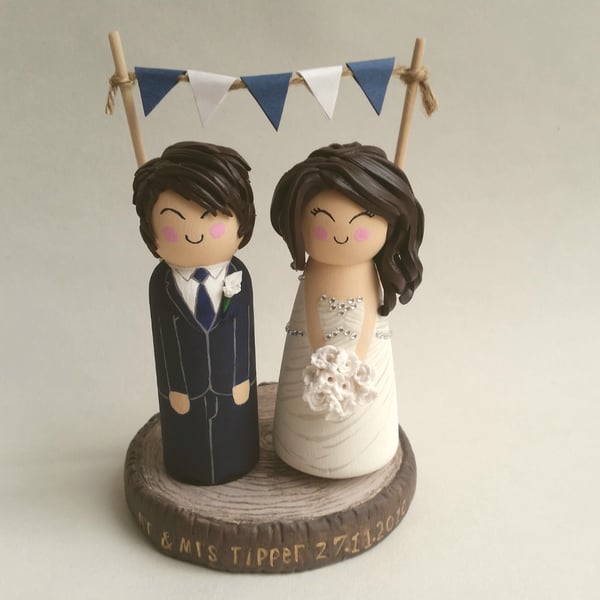 Bride & Groom Wedding Cake Toppers Personalised Base and Free Bunting