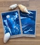 Cyanotype Sea 3 - Linocut and Cyanotype Cards with envelopes - Pack of 2.