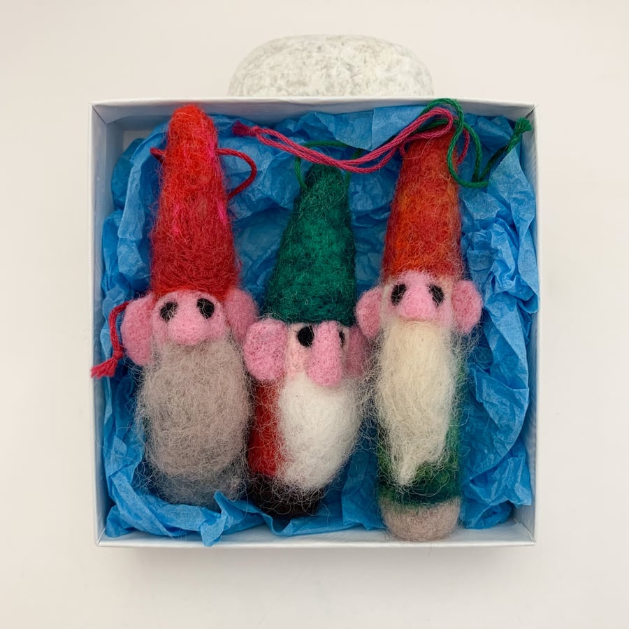 Box of Needlefelted Gnomes - Handmade Christmas Decorations