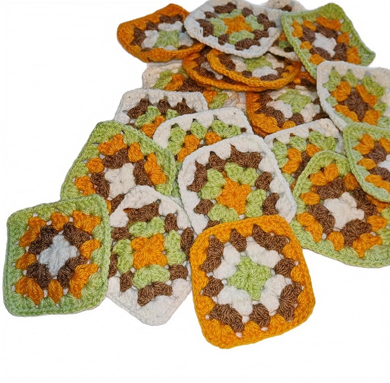 Vibrant Autumn Harvest Granny Squares: Handmade 3-Inch Crochet Patches
