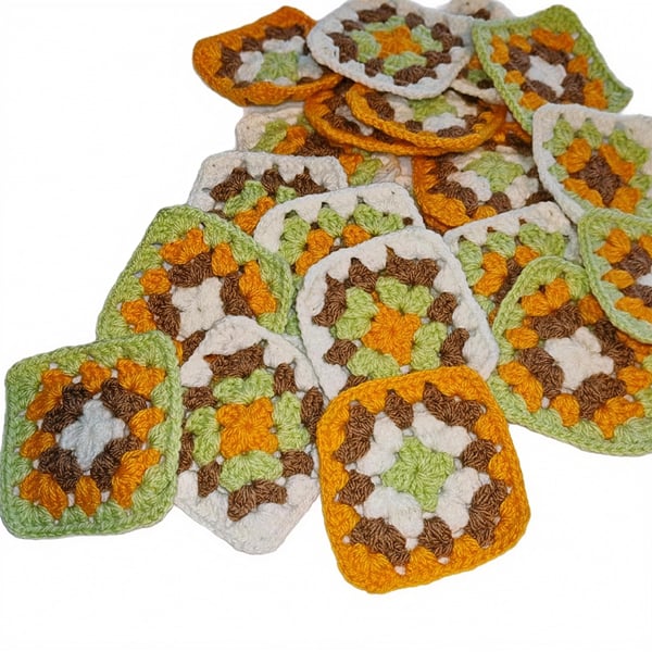 Vibrant Autumn Harvest Granny Squares: Handmade 3-Inch Crochet Patches