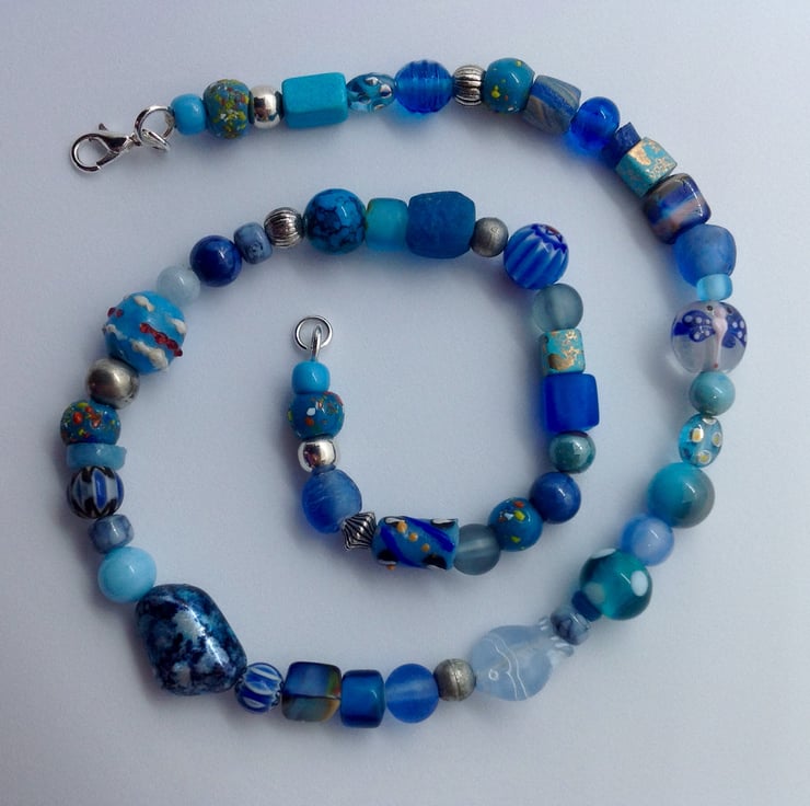 Karibu Handmade Beaded Necklace Set Blue Multi - Unique Exotic Jewelry main image 0