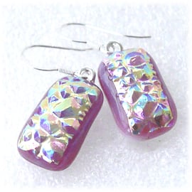 Handmade Fused Dichroic Glass Earrings 255 Pink Diamond Glitter